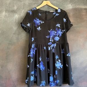 Floral Black and Blue Baby Doll Dress